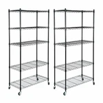2pcs 5-tier Shelves Wire Unit Rack Large Space Storage Rolling W/4 Wheel Casters. Fixed Price $95.58.