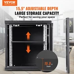 9u Wall Mount Server Cabinet 15.5" Deep Rack Enclosure, Locking Door, 200lbs Max. Fixed Price $132.99.